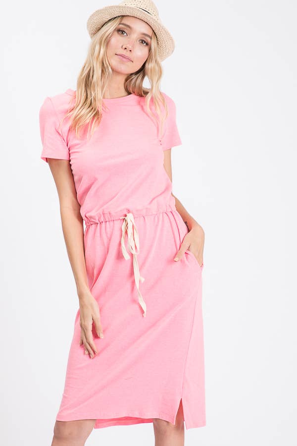 7th Ray - Vente Robe – femme - Robe T-shirt à cordon de serrage à la taille avec poches latérales D246527