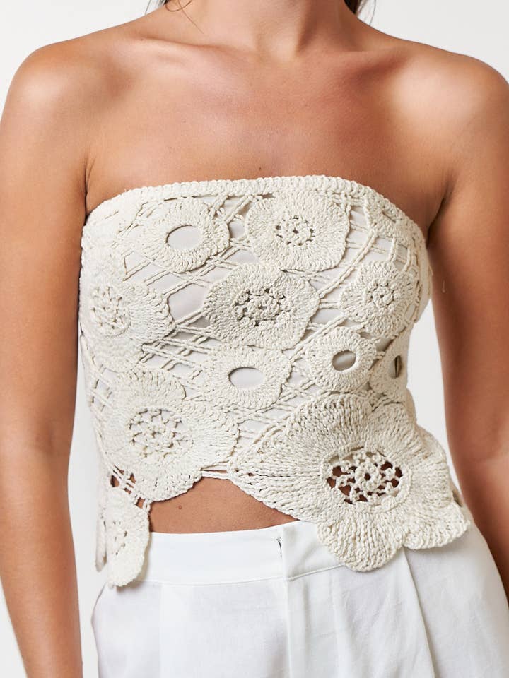 NATURAL IBT30310 CROCHET FLYAWAY TUBE TOP for wholesale on Faire
