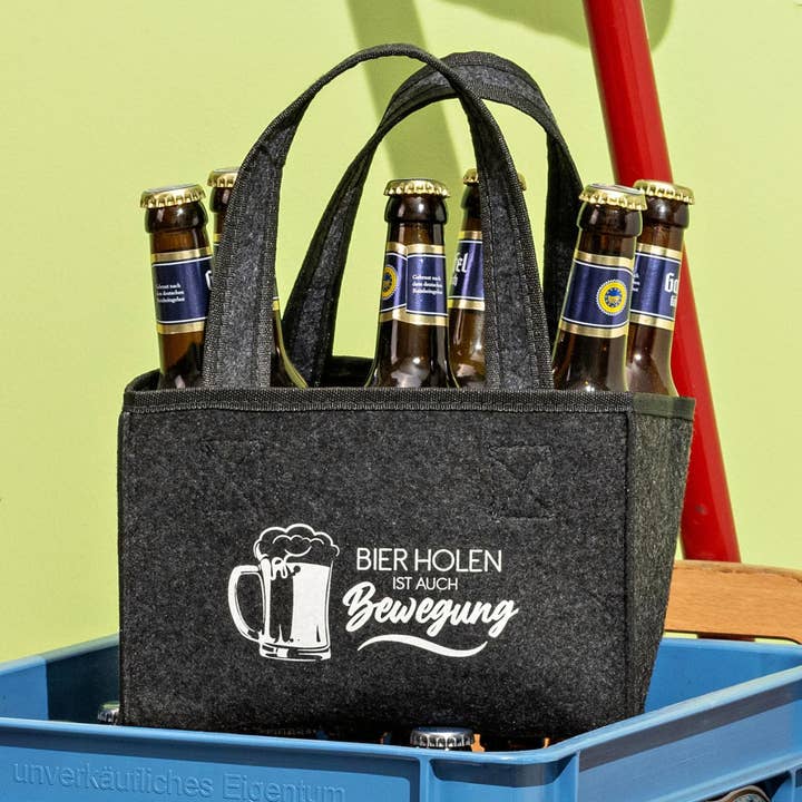 Wurm - Wholesale Gift Bag - Bottle bag with 6 compartments, fetching beer is also exercise, made of felt, gray (W/H/D) 24x15x5cm1