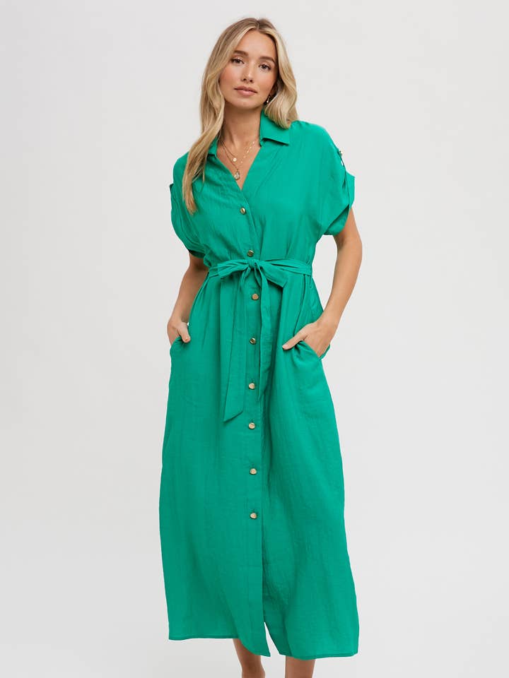 Bluivy - Wholesale Dress - Women's - ROLL-TAB SLEEVE BELTED SHIRT DRESS