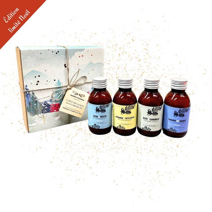 Coffret Découverte 4 Mini Savons Liquides pour la vente par SAVONNERIE BUISSONNIERE