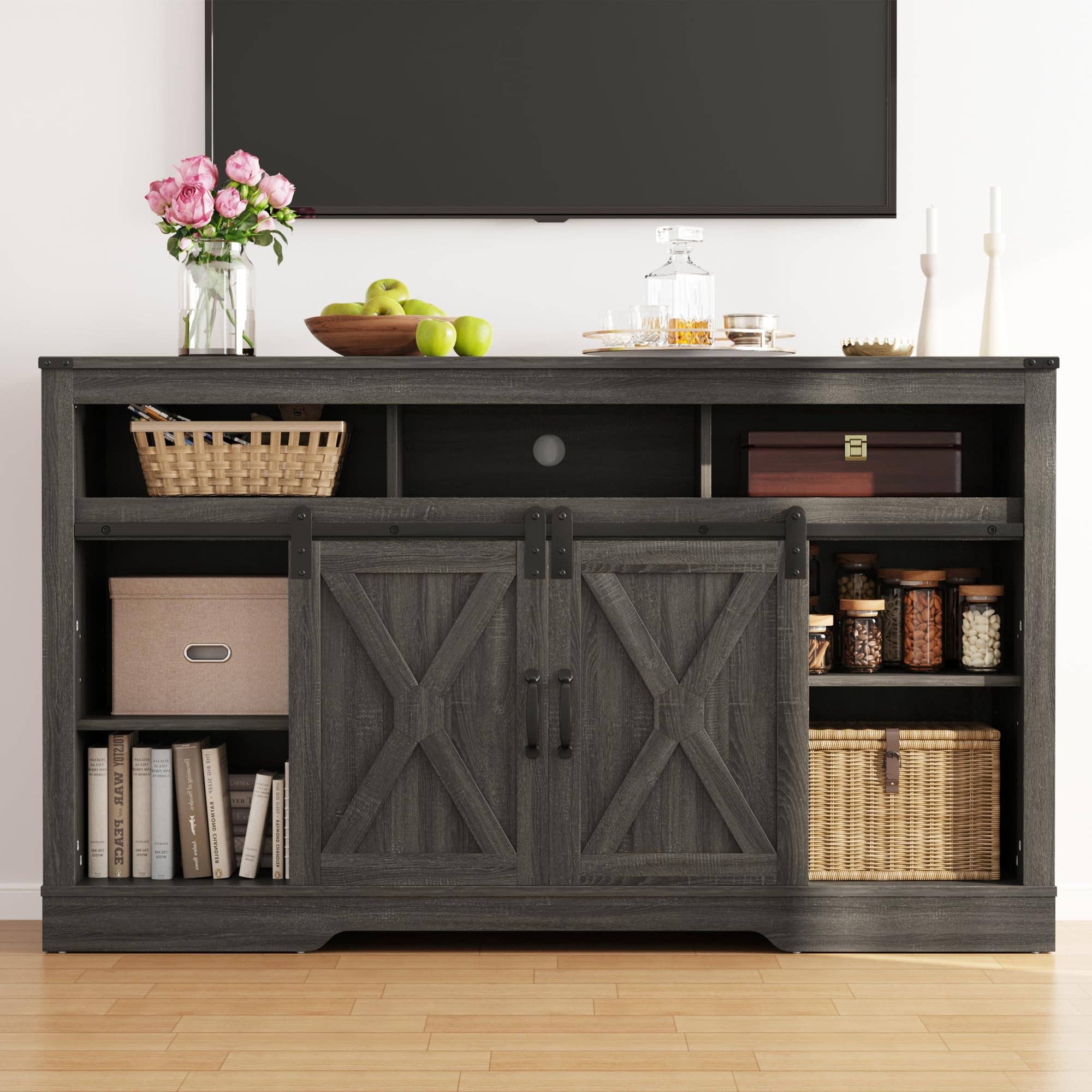 Heynemo - Wholesale Console Table - Farmhouse TV Stand for 23" Fireplace with Sliding Bar Door0