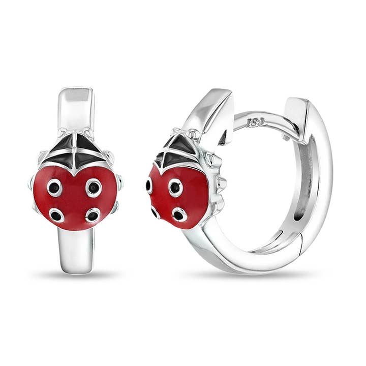 Boucles d'oreilles créoles coccinelles 9 mm pour tout-petits/enfants — Argent sterling pour la vente par In Season Jewelry