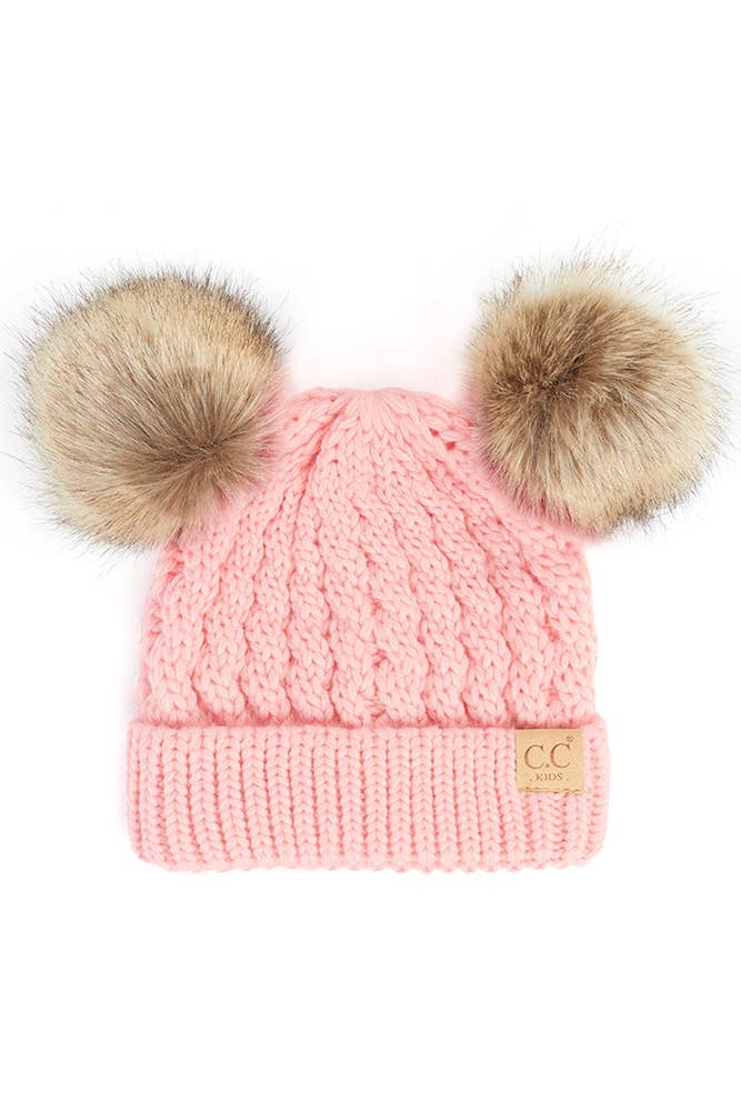 Hana - Venta al por mayor Gorro de lana - Niños - Gorro para niños Hana con doble pompones y diseño de trenza1