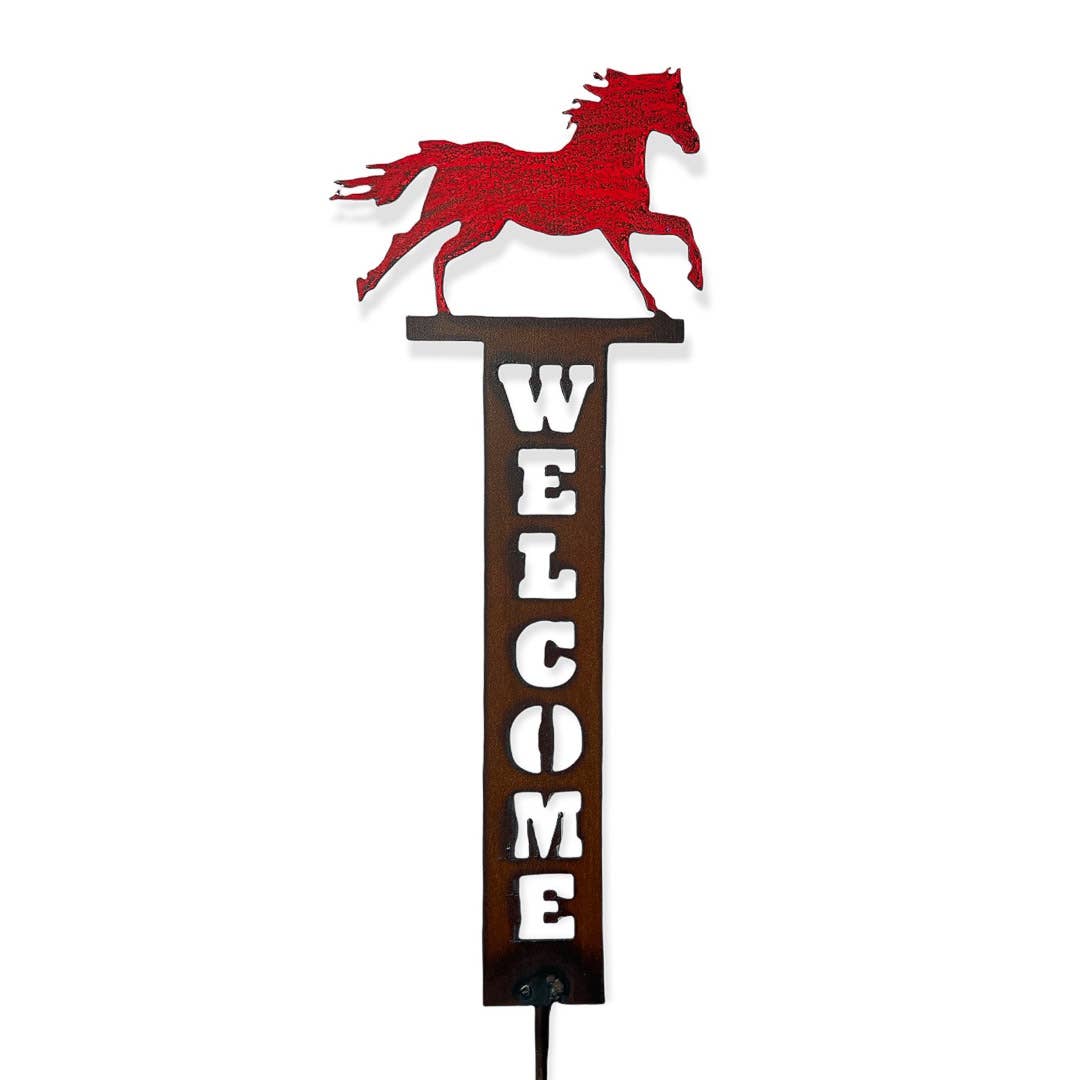 Whimsies – Estaca de jardim/relva por atacado – Cavalo bem-vindo sinal jardim estaca decorações ocidentais Farm eco1