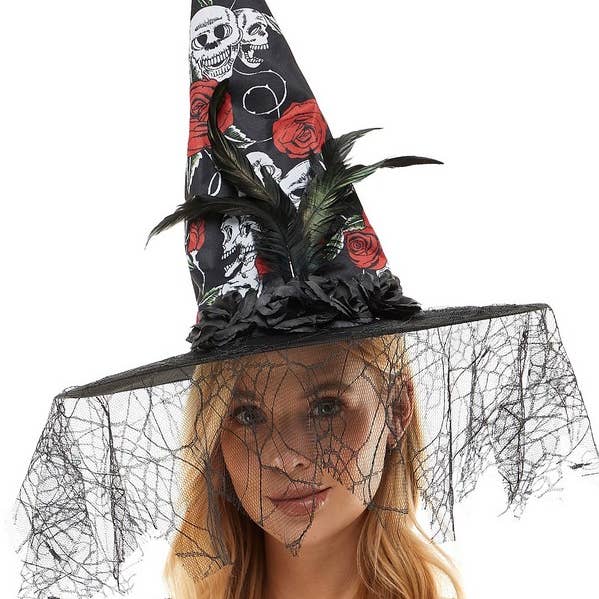 Floral Skulls Witch Hat for wholesale by KBW Global Corp.
