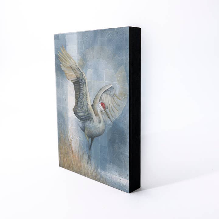 Sandhill Crane Wood Panel Giclée Print for wholesale by Orphan Girl Fine Art