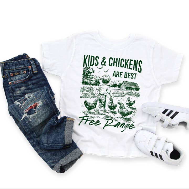 AvaryMaeInspirations - Wholesale Screen-printed t-shirt – Kids - Kids and Chickens Are Best Free Range Green Kids T Shirt 3