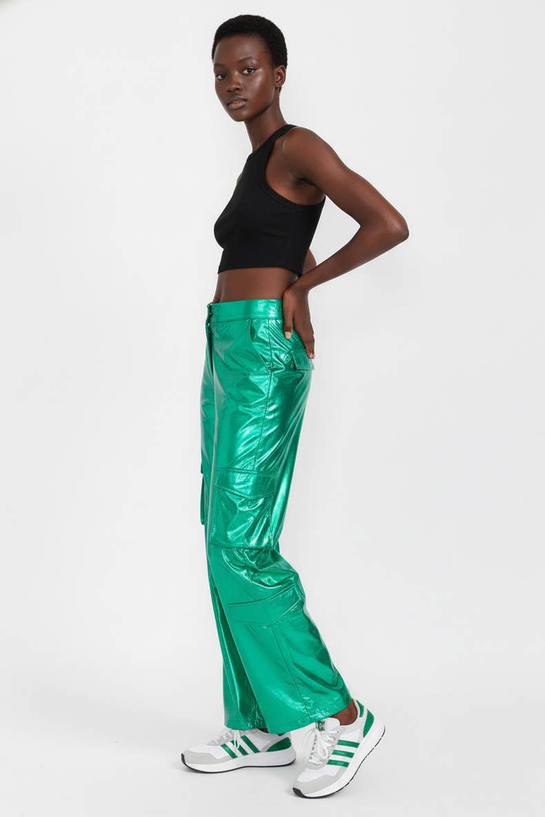 5besties inc - Wholesale Pants - Women's - CARGO POCKETS METALLIC WIDE LEG PANTS5