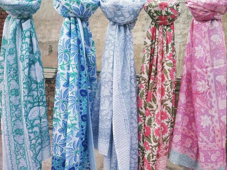 GYPSY STUDIO - Wholesale Scarf - Women's - Hand Block Print Cotton Scarf Beach Sarong Soft Voile Fabric1