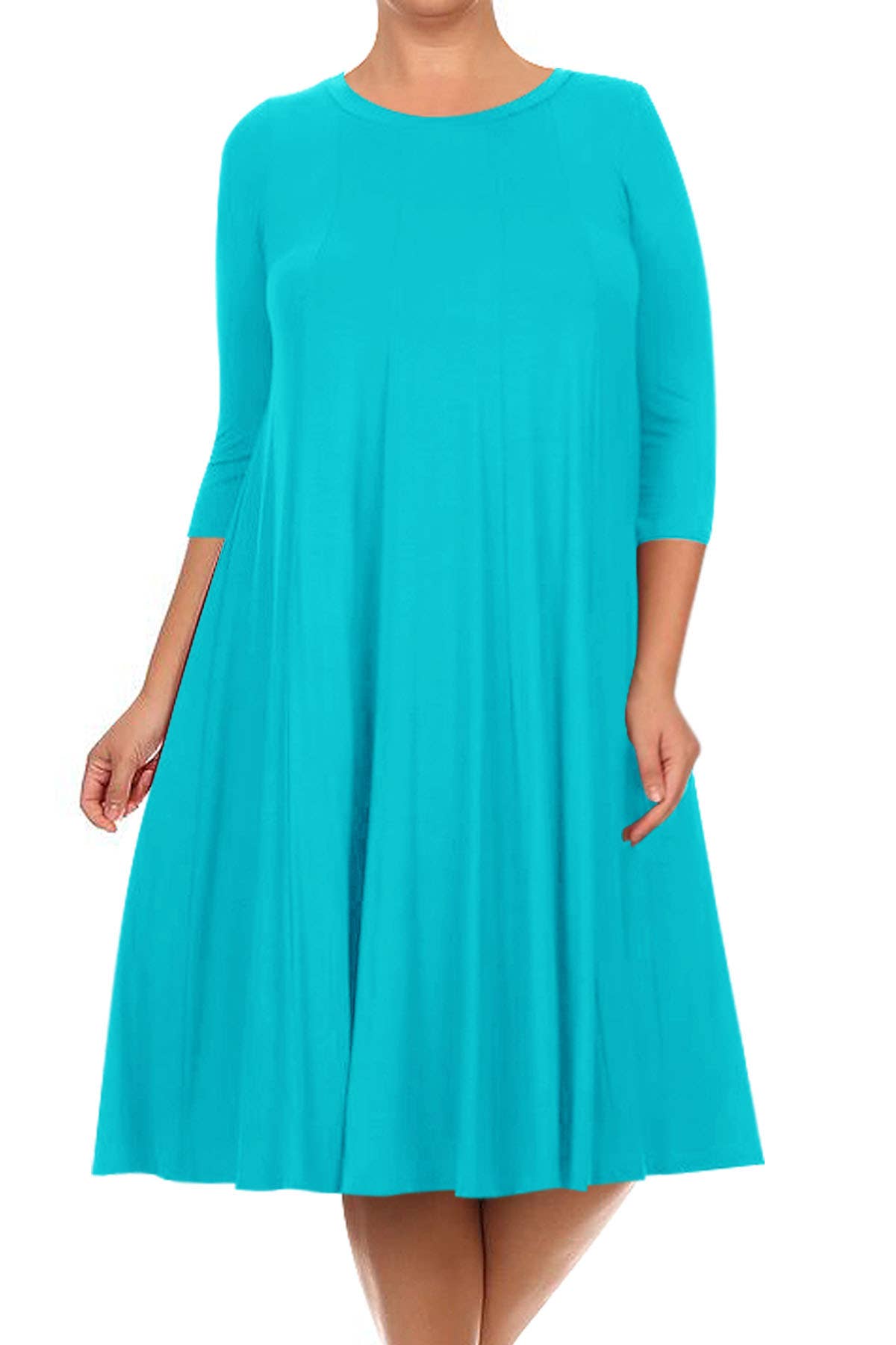 MOA COLLECTION - Vente Robe – femme - Robe plissée trapèze décontractée à manches 3/4 pour femmes de grande taille9