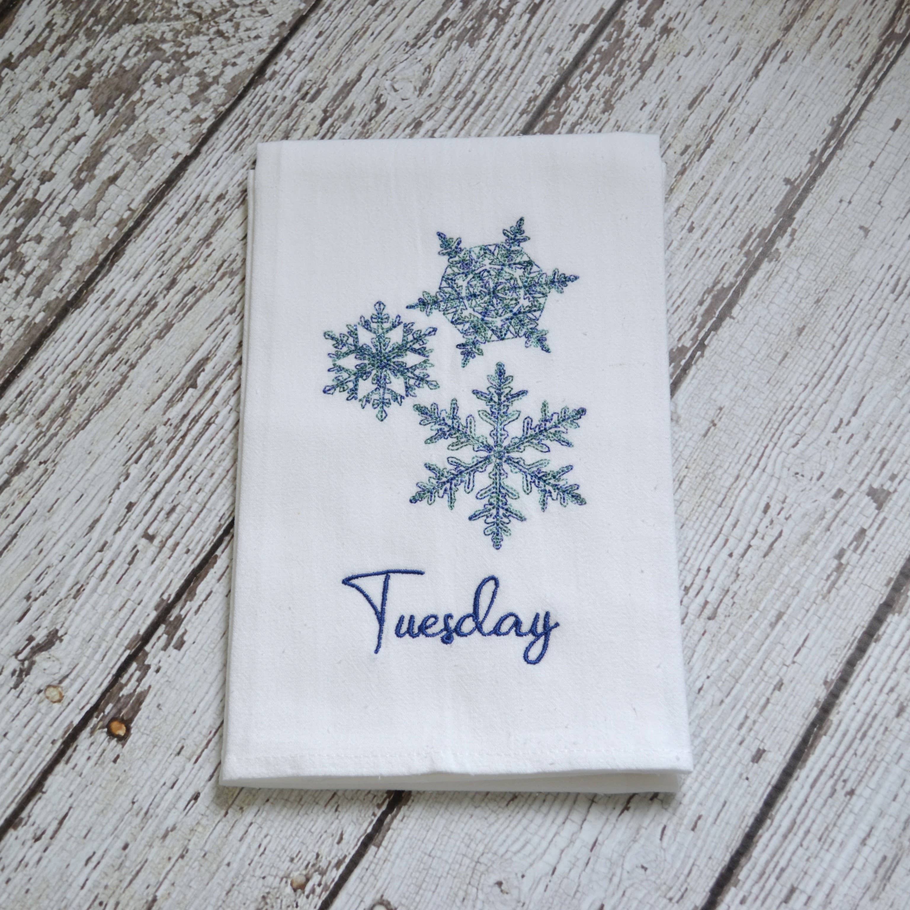SewMuchMoreStore - Wholesale Tea Towel - Embroidered Day of the Week Towels - Snowflakes, 7 Pack5