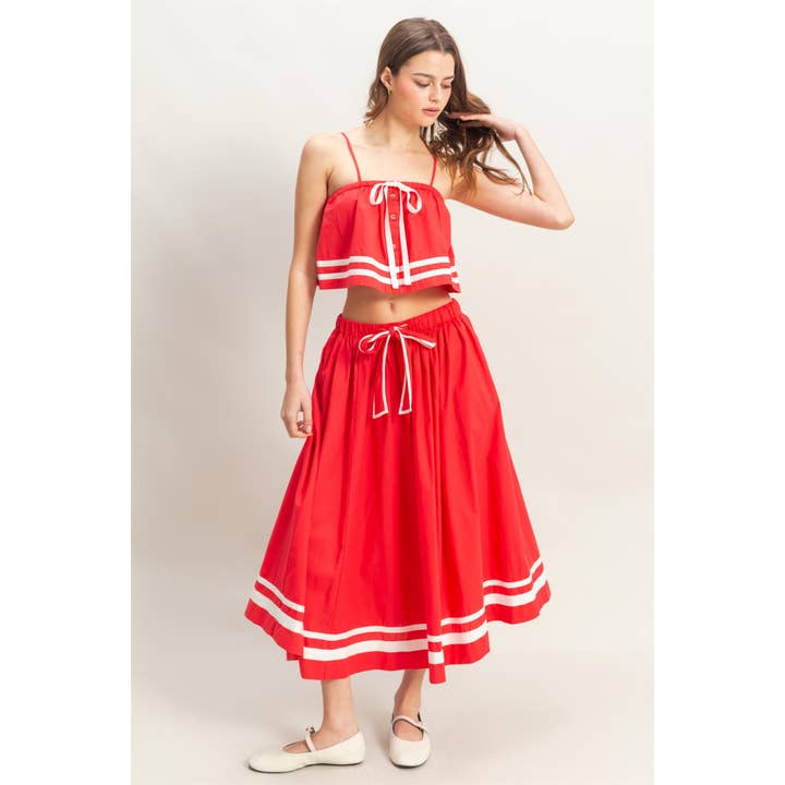 HYFVE - Wholesale Top & Skirt Set - Women's - HF25E478-SET-Contrast Detail Top And Midi Skirt Set