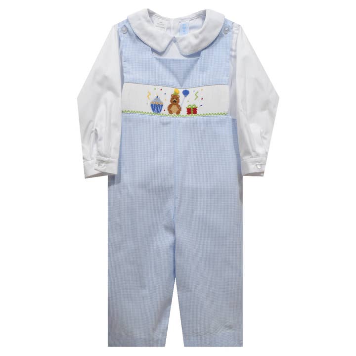Vive La Fete - Wholesale Jumpsuit - Baby - Birthday Smocked Light Blue Jon Jon & Long Sleeve