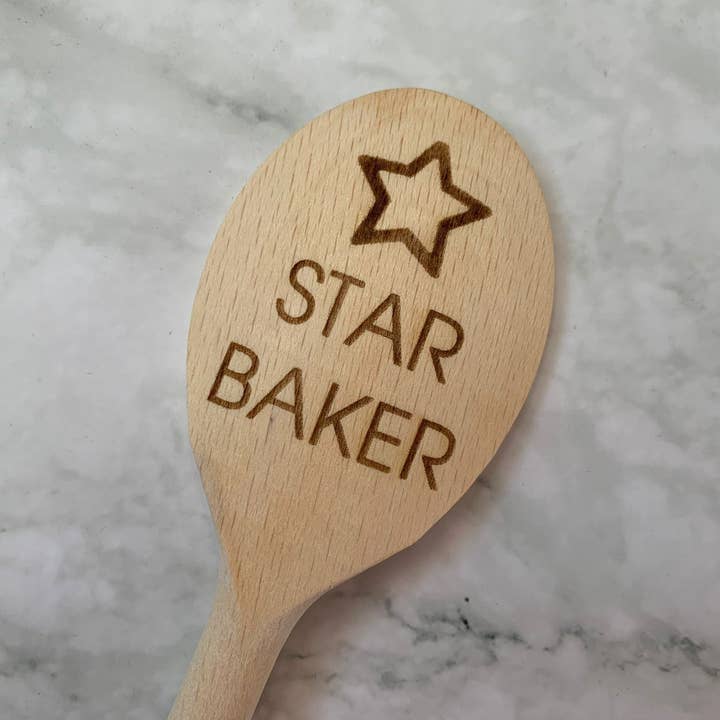 Personalised Star Baker Engraved 30cm 12inch Wooden Spoon for wholesale by Resplendent Aurora