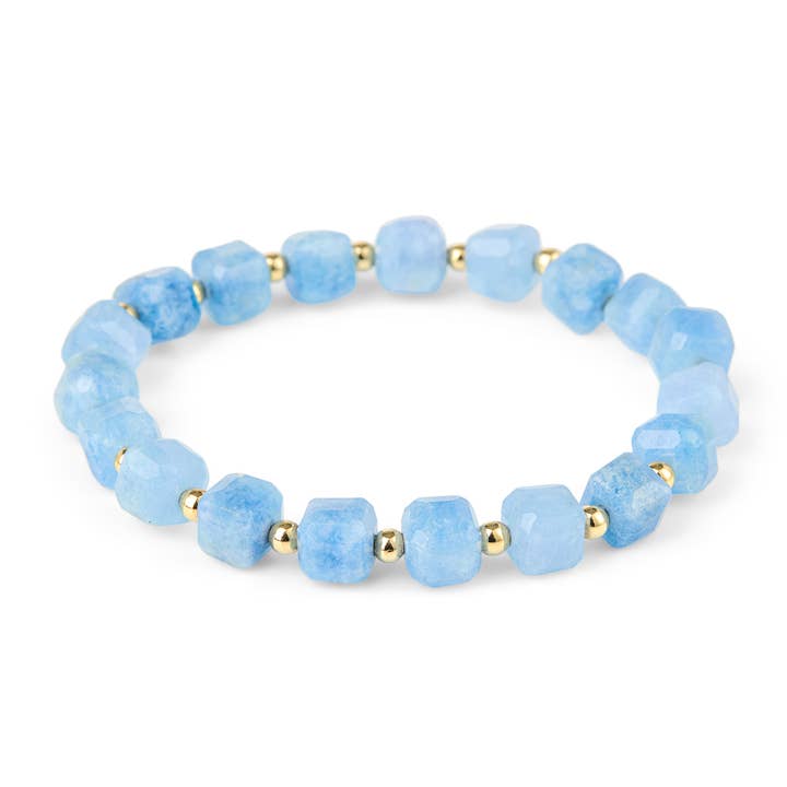 Blue Chalcedony Beaded Bracelet with Gold Accents for wholesale by Elyssa Bass Designs