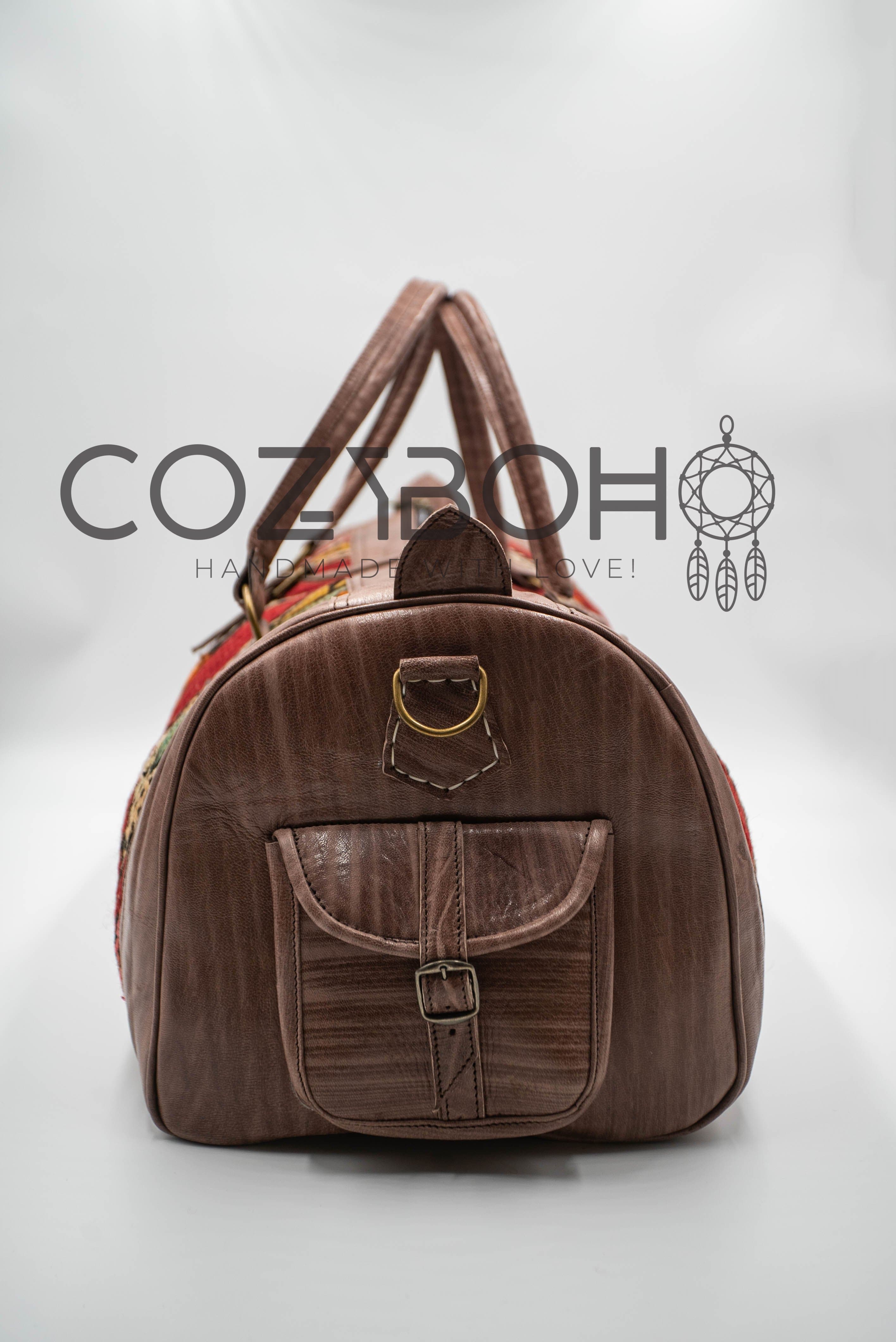 CozyBoho – Saco de viagem - Mulher por atacado – Bolsa de fim de semana Kilim de couro CozyBoho™13