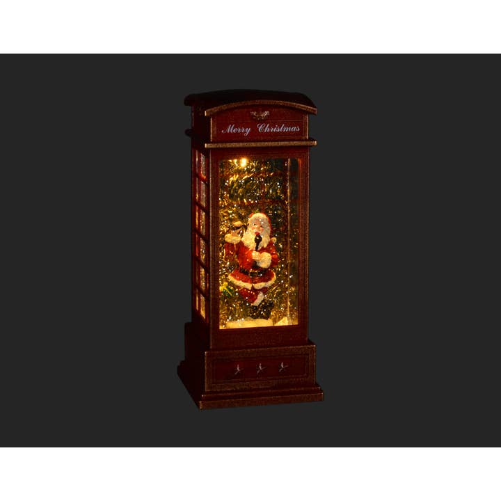 Christmas Tradition - Wholesale Christmas Decoration - 10" Red LED Phone Booth Snow Globe w/Santa