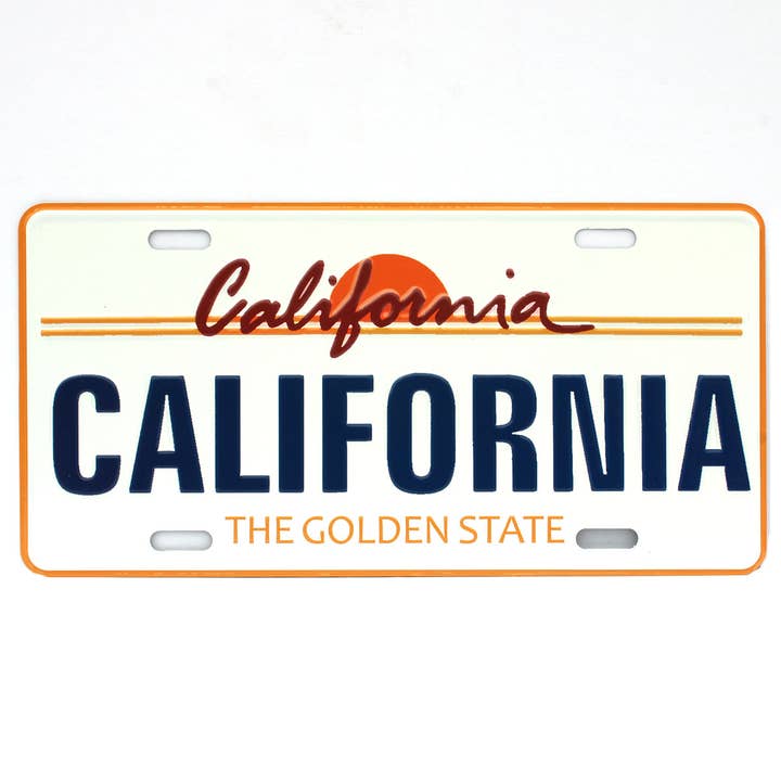 California Golden State White Novelty Metal License Plate for wholesale by California Seashell Company