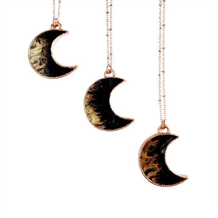 MergingMetals - Wholesale Pendant/Charm Necklace - Fossilized Palm Wood Lunar Moon Necklace