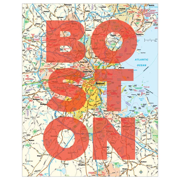 Fridgedoor - Wholesale Everyday Greeting Card - 5'' x 7'' Boston Block Letters Map Greeting Card