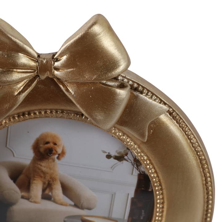 Sagebrook Home - Wholesale Picture Frame - Gold 4x4 in. Polyresin Glam Round Photo Frame with Bow