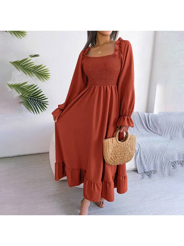 Lily Clothing - Wholesale Dress - Women's - SQUARE NECK LARGE SWING FLOUNCES LONG DRESS_CWDMD116513