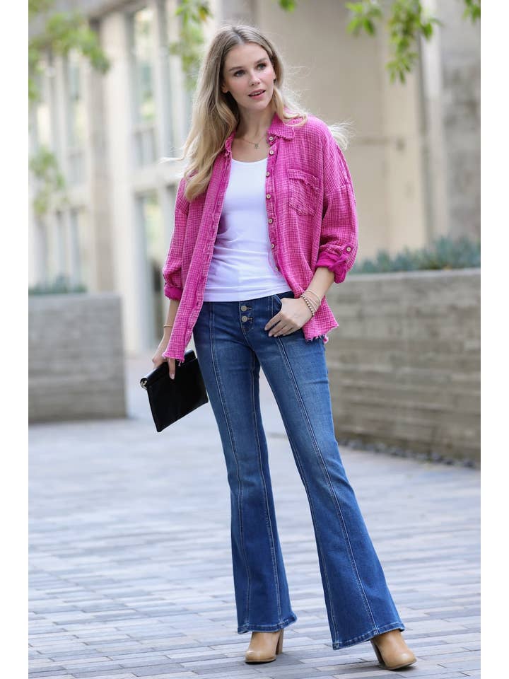 42POPS - Wholesale Button Down Shirt - Women's - `.Washed Double Gauze Button Down Shirt5