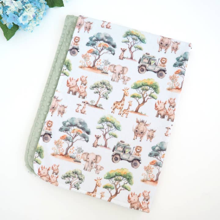 Coperta Minky per neonati e bambini - Safari Adventure per la vendita all'ingrosso da parte di Honey Lemonade- Minky Baby Blankets and Gifts