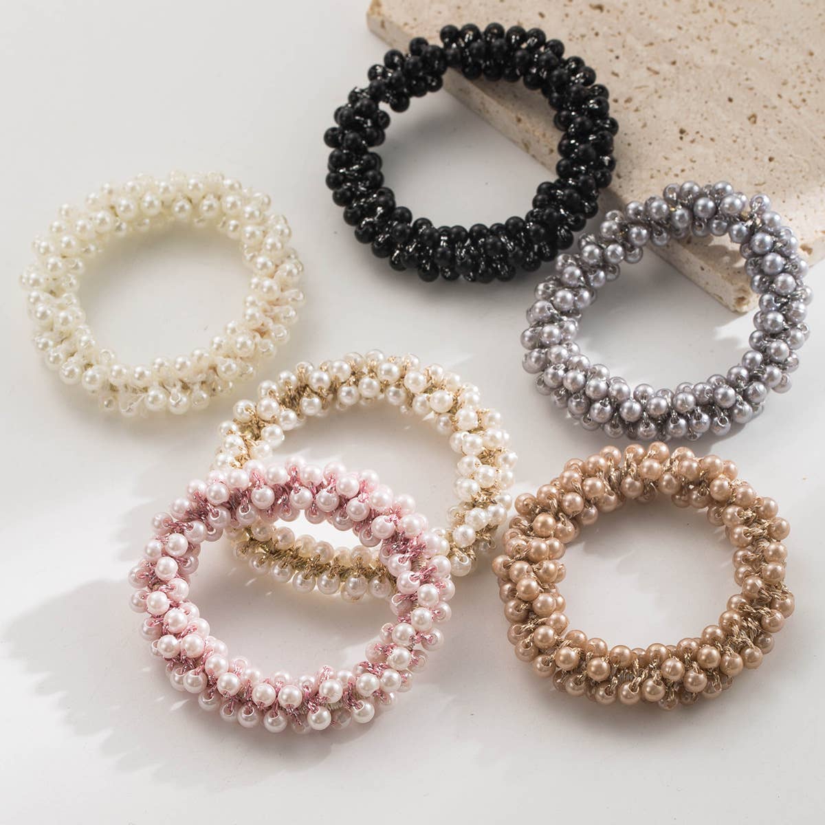 ACCITY - Wholesale Hair Tie - Gold Thread Pearl Elastic Hair Tie for Women_CWAJE059107