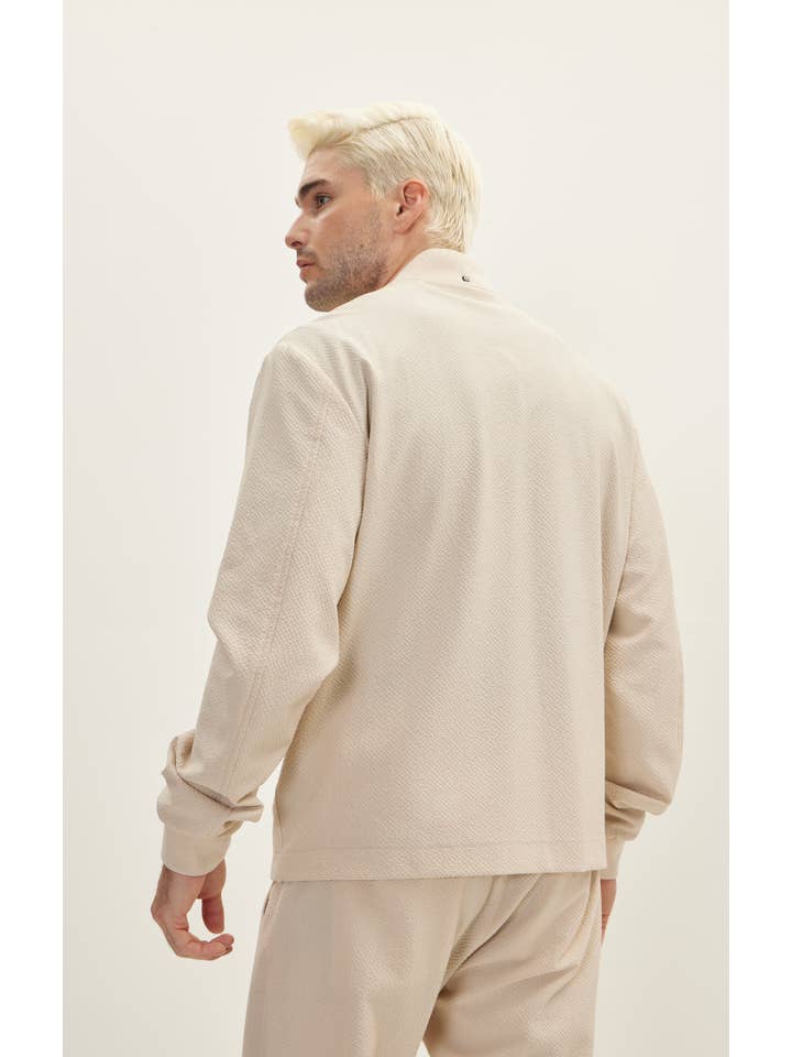 Men's Waffle Stretch Beach Day Bomber Jacket - Stone for wholesale on Faire