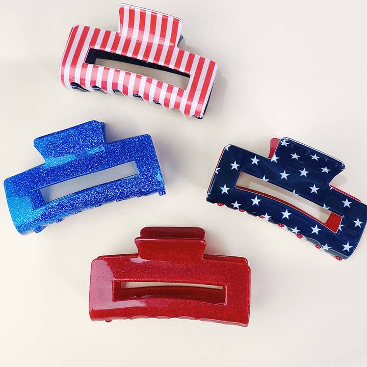 ACCITY - Wholesale Hair Clip - Women's - 4TH OF JULY RECTANGLE HAIR CLAW CLIPS_CWAHA0700