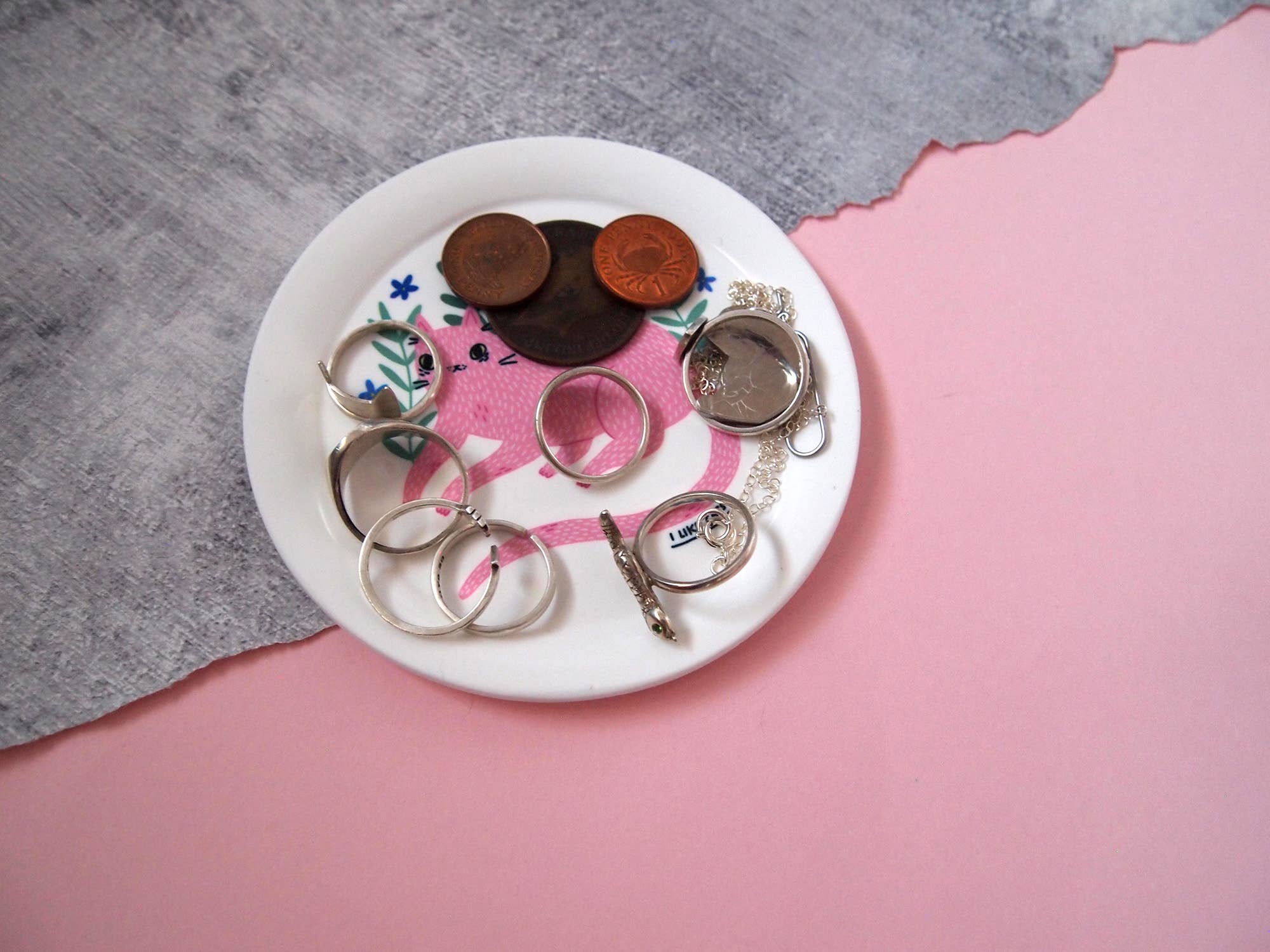 I LIKE CATS - Wholesale Jewelry Dish - Pink cat illustrated trinket dish, ring dish, coaster tray3