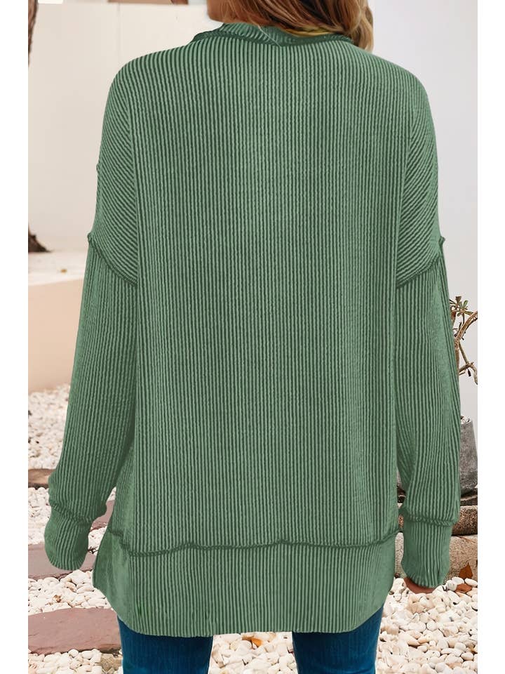 Bright Green LDC Twisted Split Long Sleeve Loose Pullover Top for wholesale on Faire1