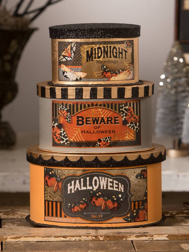 Halloween Moth Boxes S3 for wholesale by Bethany Lowe Designs
