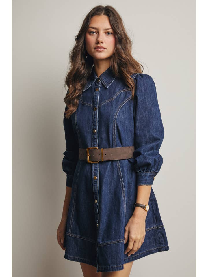 Forte - Wholesale Dress - Women's - Western Seam Denim Mini Dress FD000116