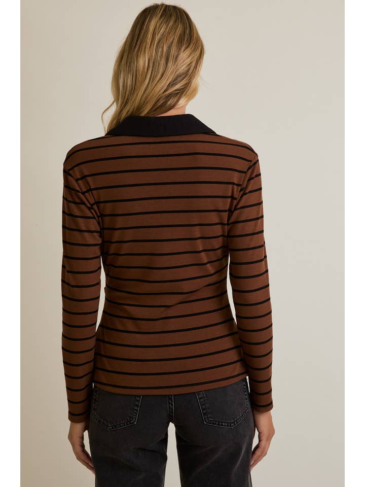BUTTON UP LONG SLEEVE STRIPE POLO SHIRT for wholesale on Faire2