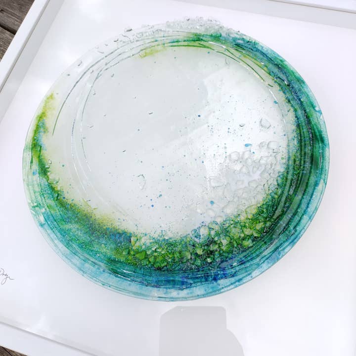 Dreya Glass - Wholesale Wall Accent - Framed Fused Glass Large Tidal Wave (Round) Wall Art0