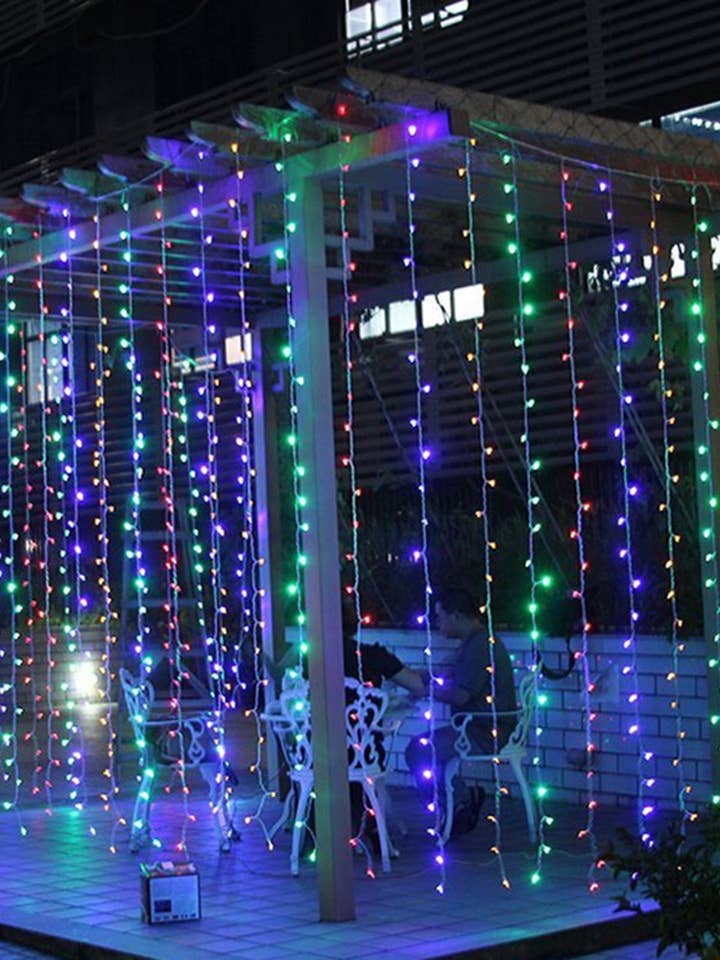 300 LED Curtain Lights w/Remote Plug In - Multi for wholesale by Perfect Holiday