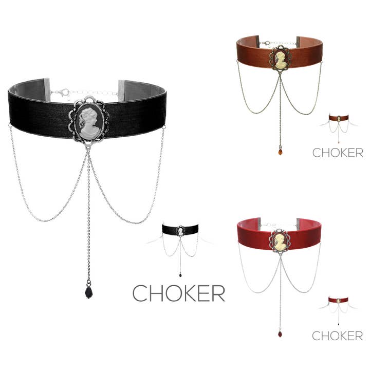 Western Fashion - Wholesale Choker/collar - Cameo Drop Chain Chocker2