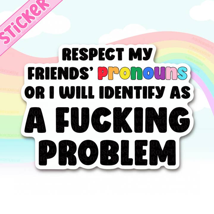 LGBT Respect my friends’ pronouns sticker for water bottle for wholesale by RoroDesignsLove