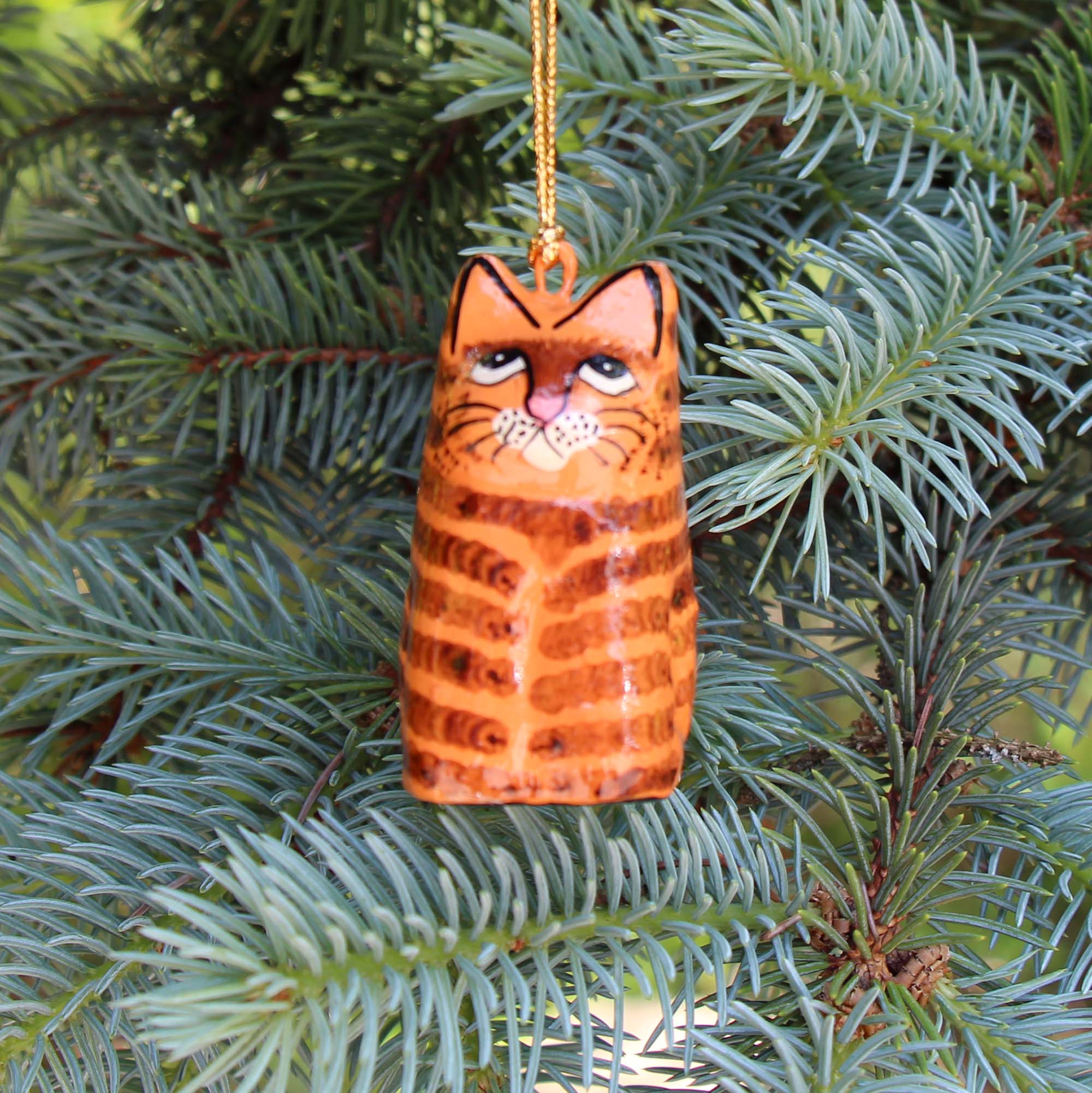 Global Crafts - Wholesale Ornament - Handpainted Kashmiri Sitting Cat, Tabby1