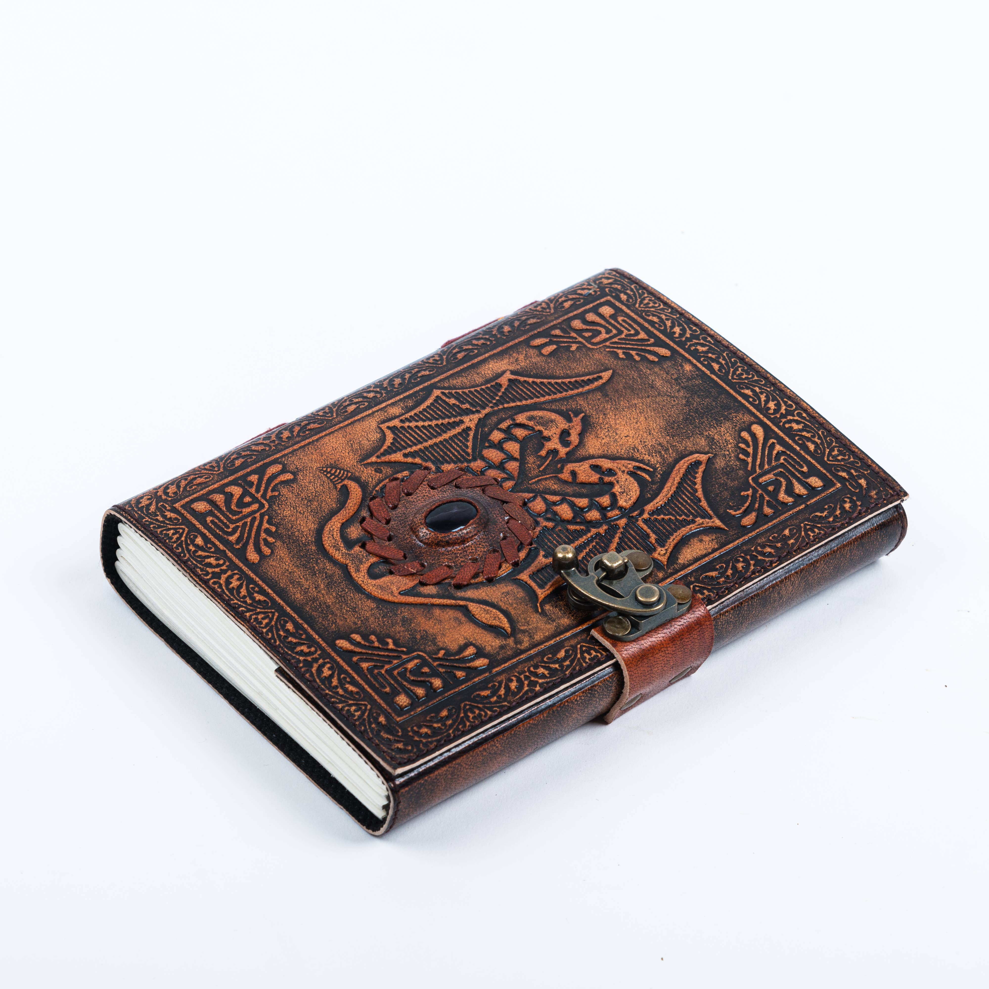 R K Handicrafts and Exporters - Wholesale Journal/Diary - Leather Notebook with Stone Dragon Embossed Travel Journal 1