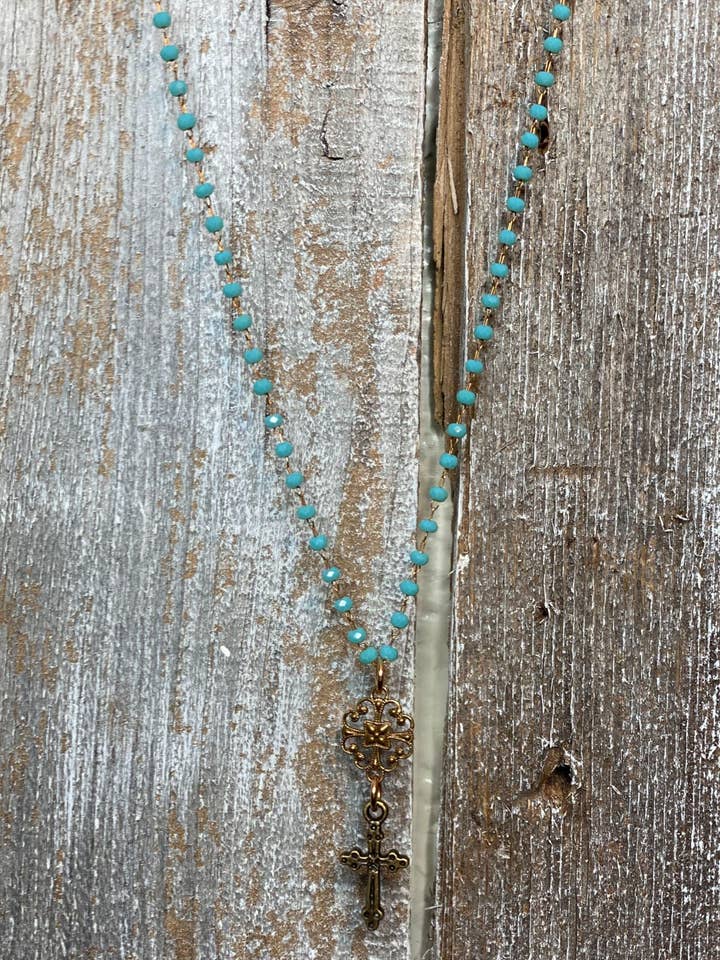 17552 Turquoise Austrian Crystal Chain w/Bronze Filagree and for wholesale by J.Forks Designs