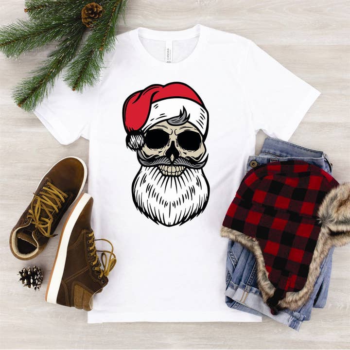Skeleton Face Santa Tee for wholesale by Peach Closet