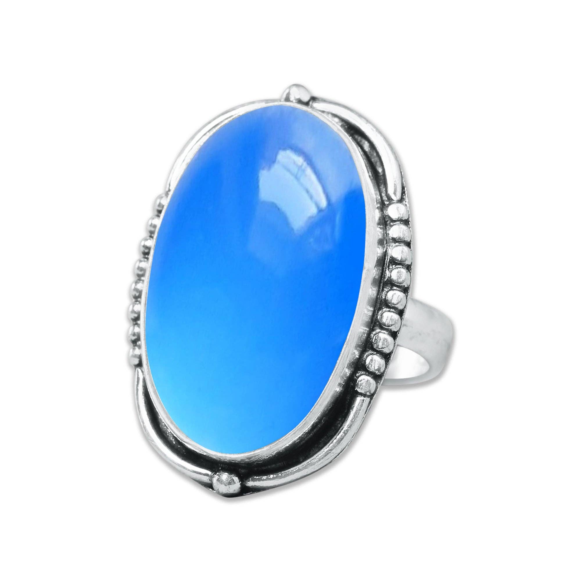 Handmade Jewels - Wholesale Cocktail/statement ring - Blue Chalcedony Rings – Handmade, Silver-Plated, Assorted Boho Designs (US Sizes 6–10, Made to Order)10