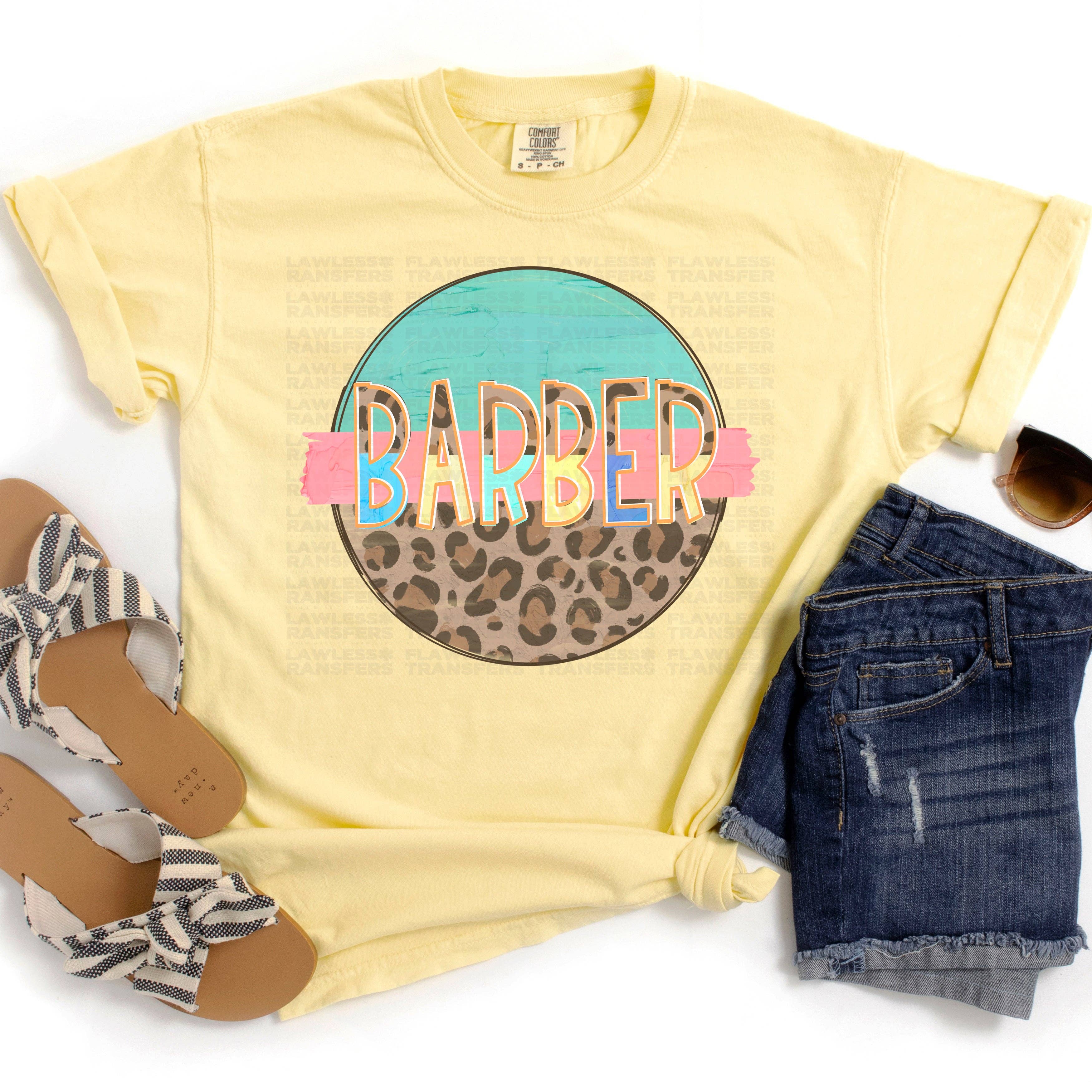 Flawless Transfers – Papel transfer para sublimação por atacado – Transferência DTF de Impressão de Leopardo Redonda de Barbeiro e Menta0