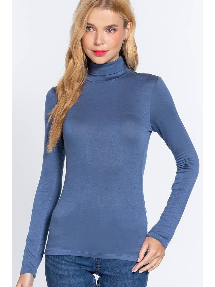 42POPS - Wholesale Knit Top - Women's - ._ SI-11161 LONG SLEEVE TURTLE NECK FITTED RAYON JERSEY TOP12