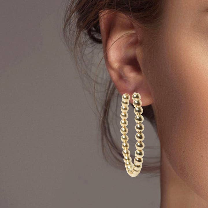 SOPHIA WHOLESALE - Vendita all'ingrosso Orecchini a cerchio - Orecchino a cerchio rotondo da 4 mm con perline a sfera da 50 mm3