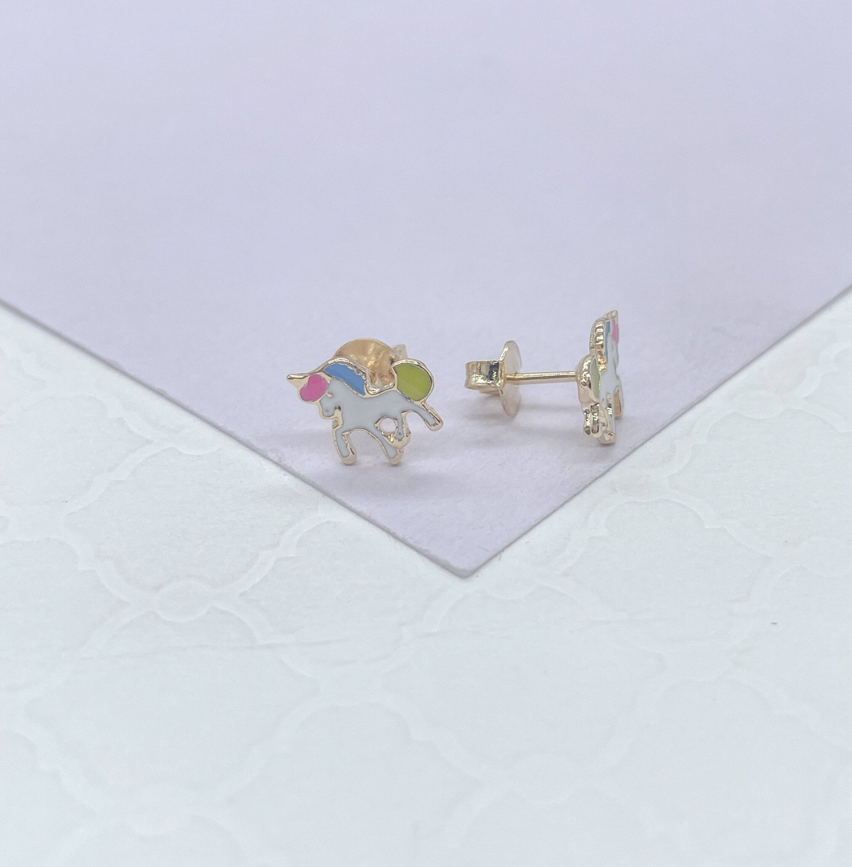 Milie – wholesale Stud/post earrings – 18k GF Enamel Unicorn Stud Earrings: Children's Jewelry2